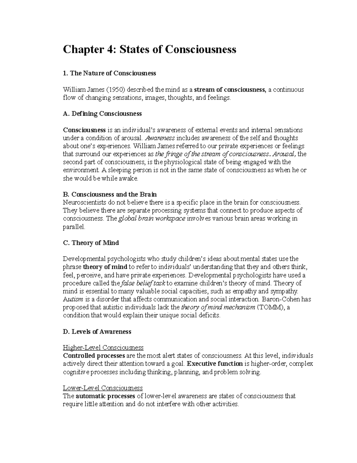 PSY 101: Chapter 4 Study Guide - States of Consciousness Explained ...