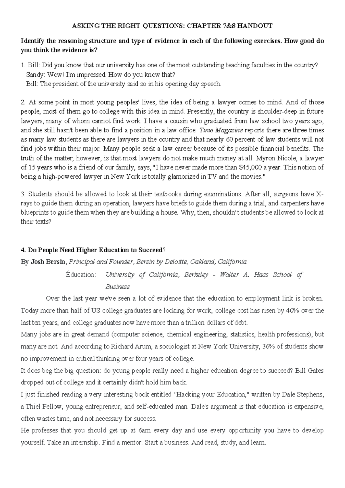 ASKING THE RIGHT QUESTIONS: CHAPTER HANDOUT ON REASONING & EVIDENCE ...