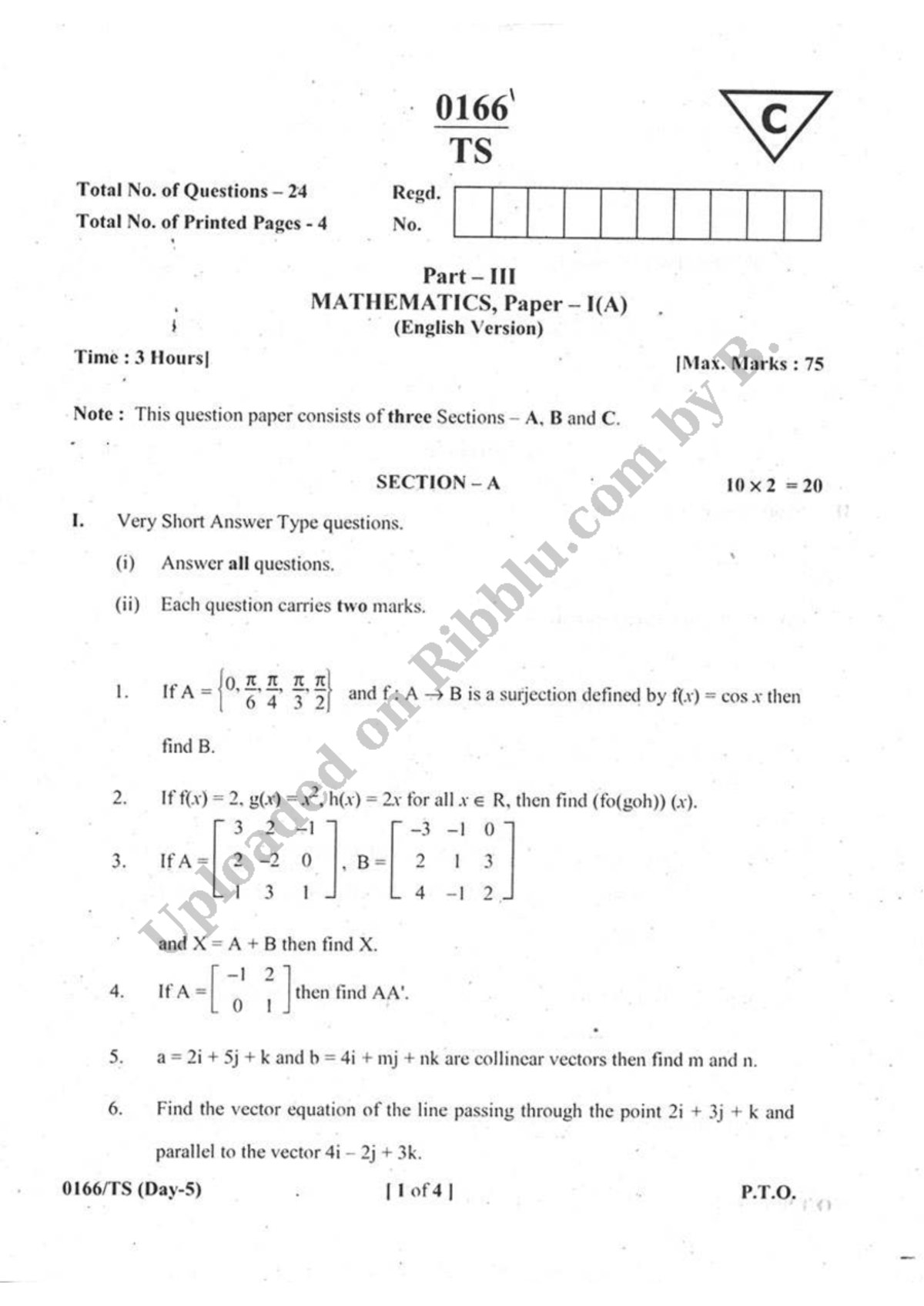 Class 11 mathematics question paper set a - maths class 11 - Studocu