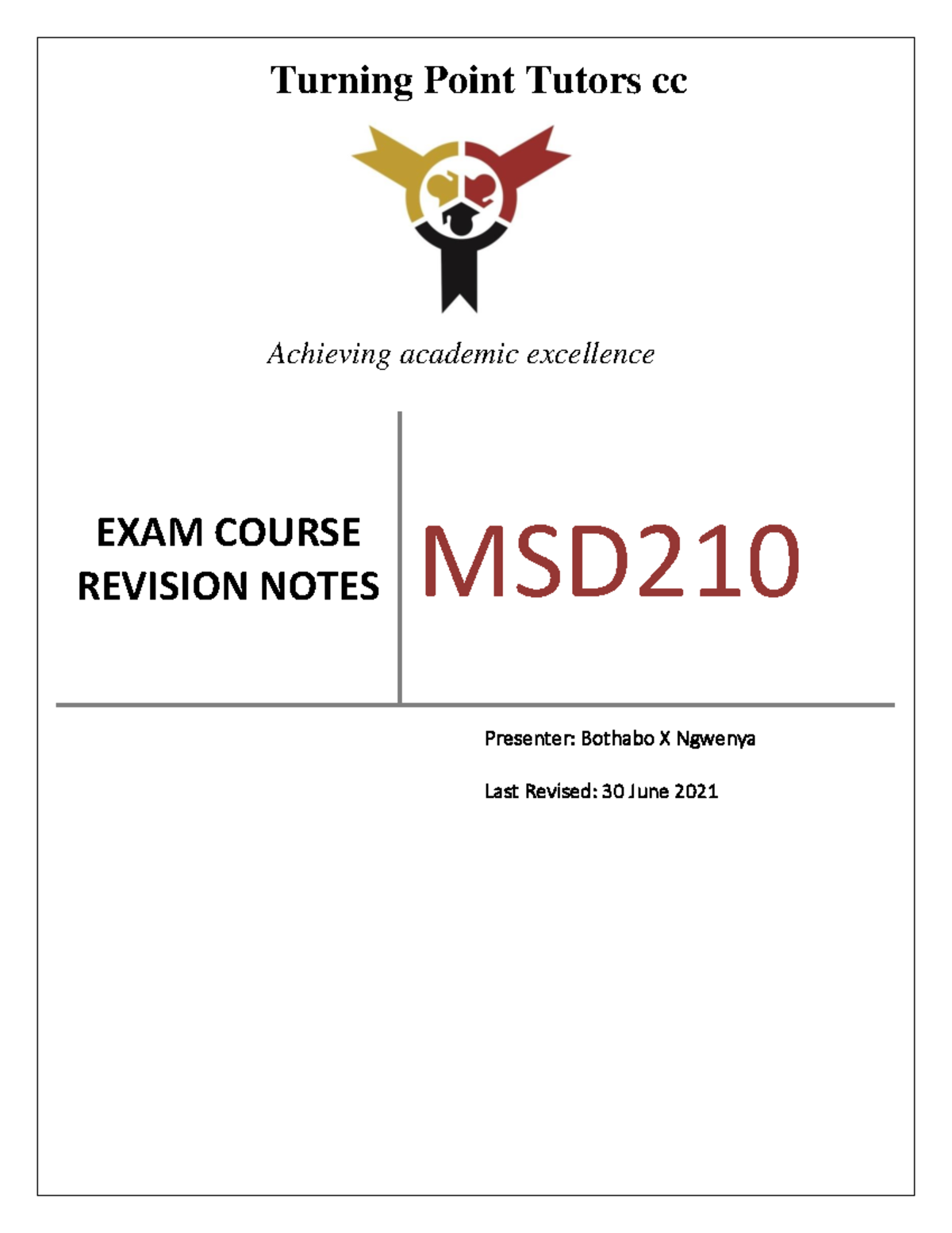 Revision Notes for MSD - Dynamics of Rigid Bodies and Vibrations - Studocu