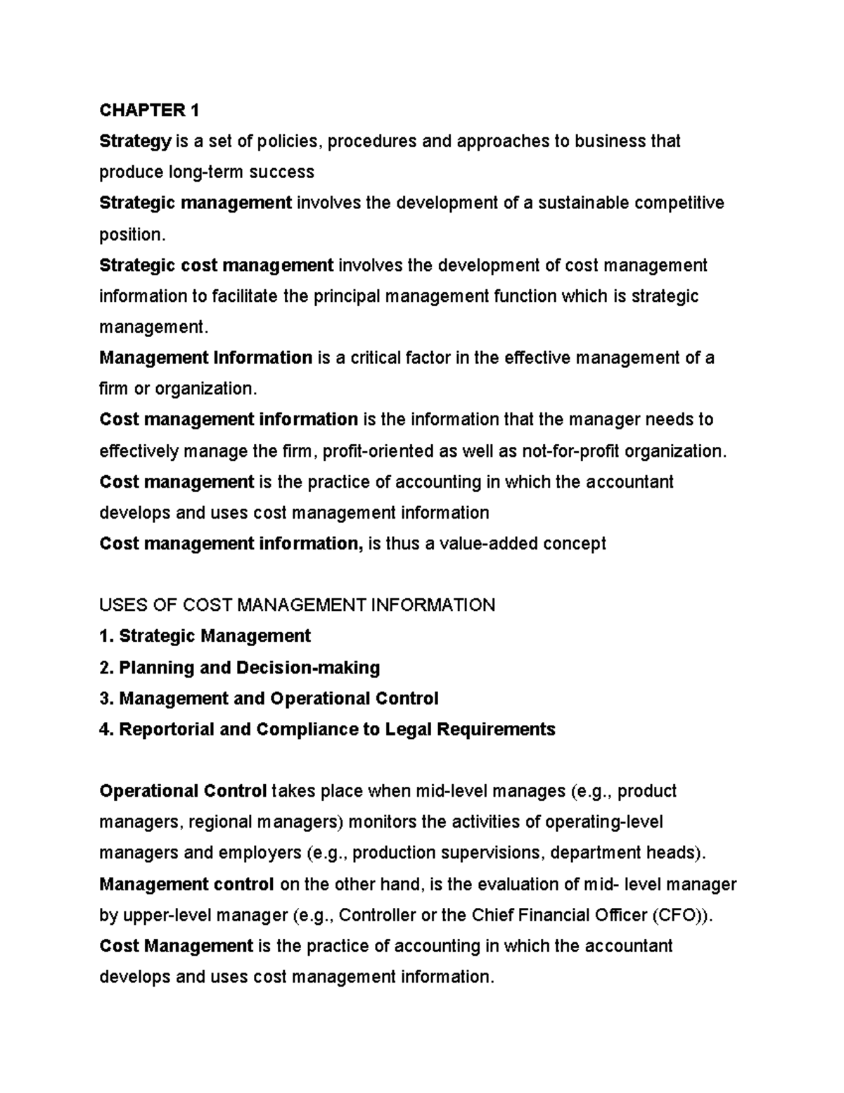 CHAPTER 1: Strategic Management and Cost Management Insights (STRACOMA ...