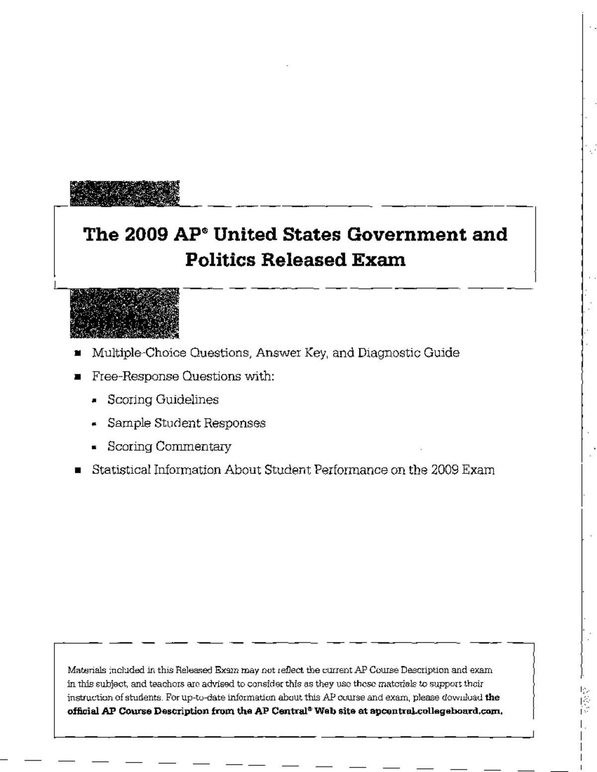 AP US Government & Politics 2009 Practice Exam Materials - Studocu