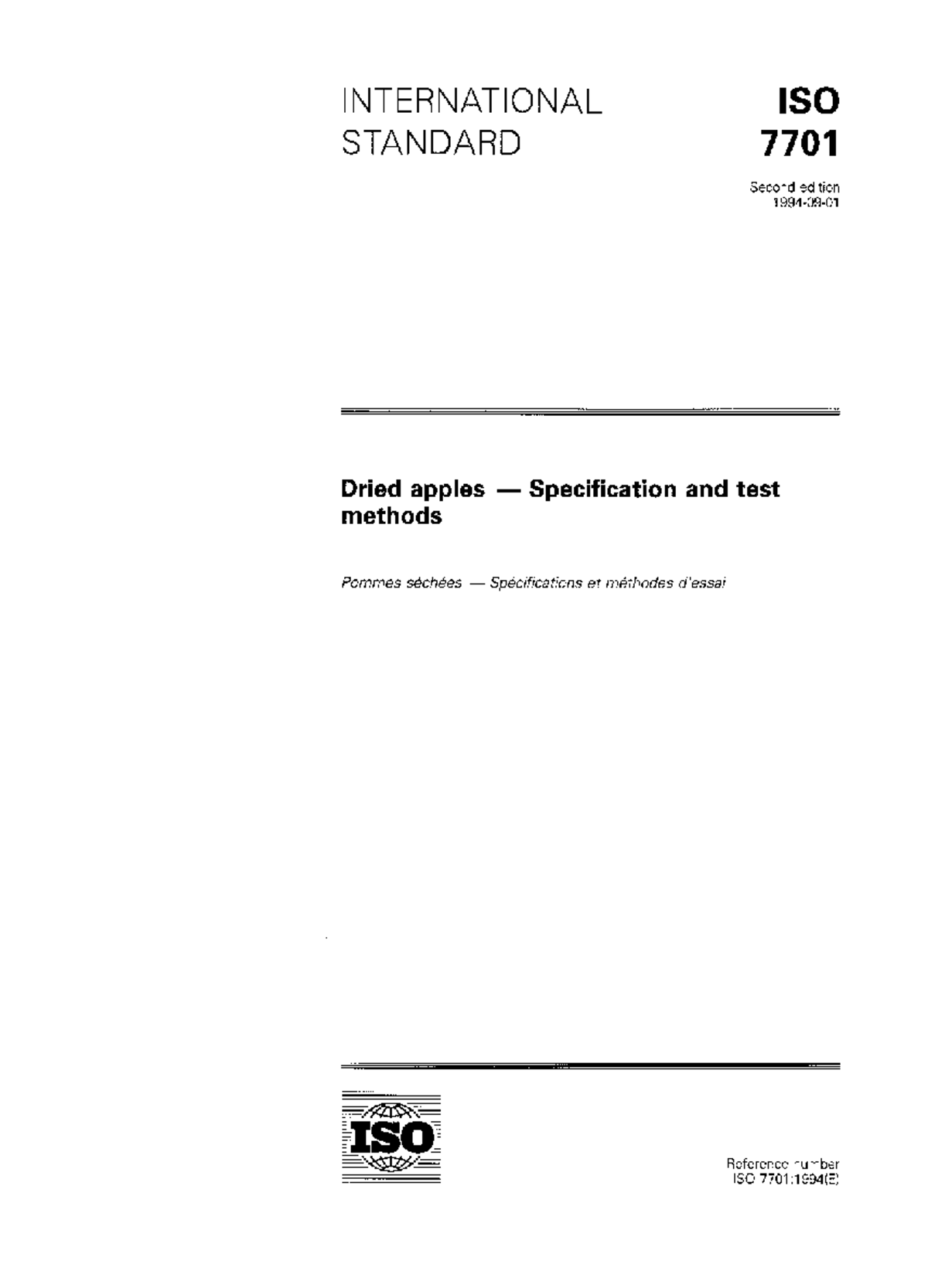 ISO 7701:1994 Dried Apples - Specs & Test Methods Overview - Studocu