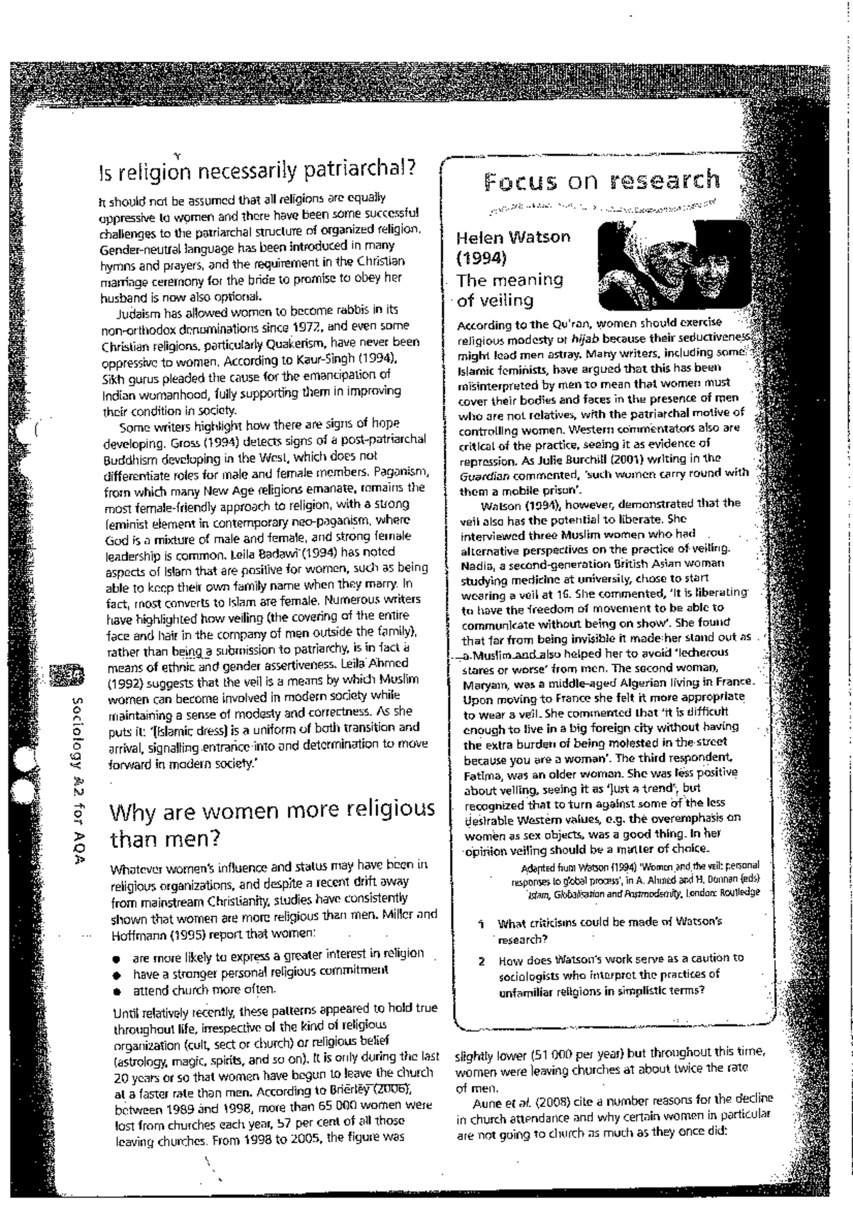 Feminism and Religion: A2 Sociology Insights on Patriarchy - Studocu