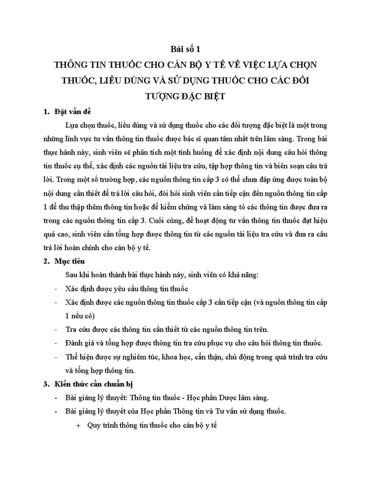 Bài 1: Hướng Dẫn Lựa Chọn và Sử Dụng Thuốc Đặc Biệt cho Cán Bộ Y Tế - Document Preview