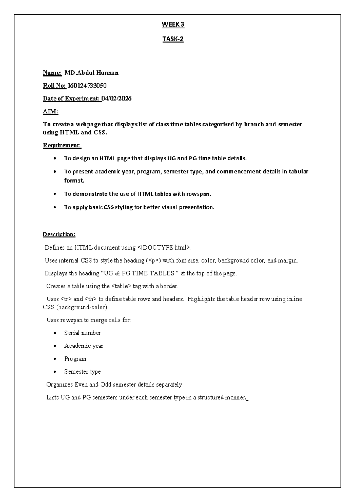 WEEK 3: HTML & CSS Webpage for PG Time Tables - Studocu