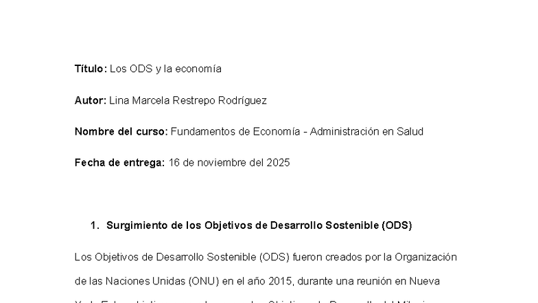 Actividad 2 - Análisis de los ODS y su Impacto Económico - Studocu