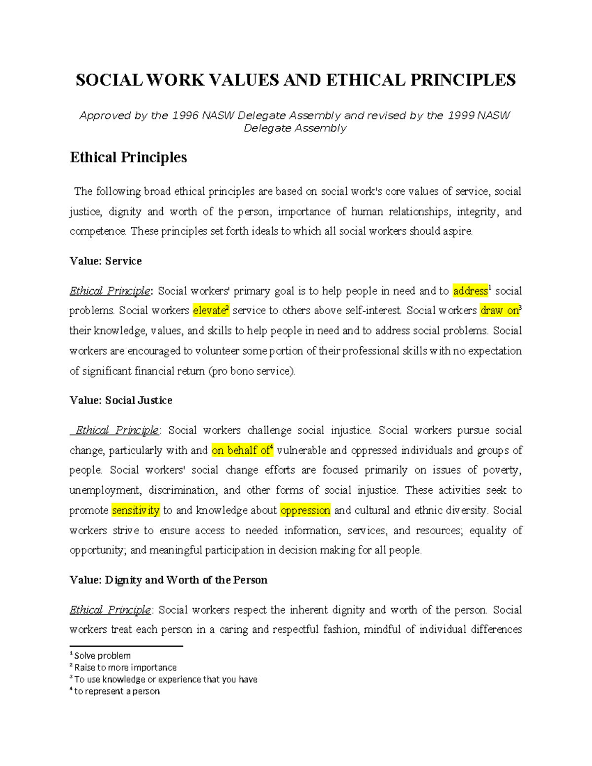 SOCW 101: Social Work Values & Ethical Principles Overview - Studocu