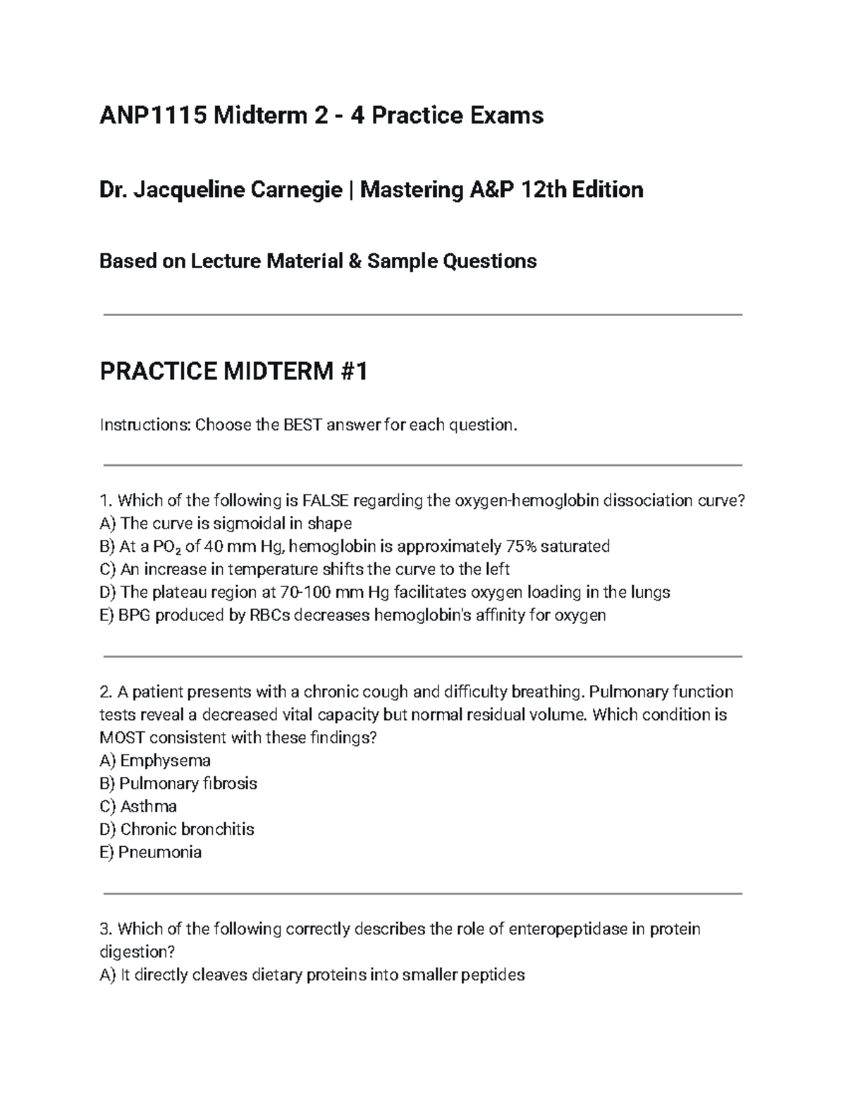 ANP1115 Midterm 2 Practice Exam Study Notes - Studocu