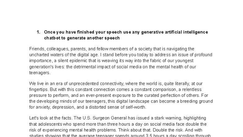 AI Reflection on Social Media #39 s Impact on Teen Mental Health Studocu