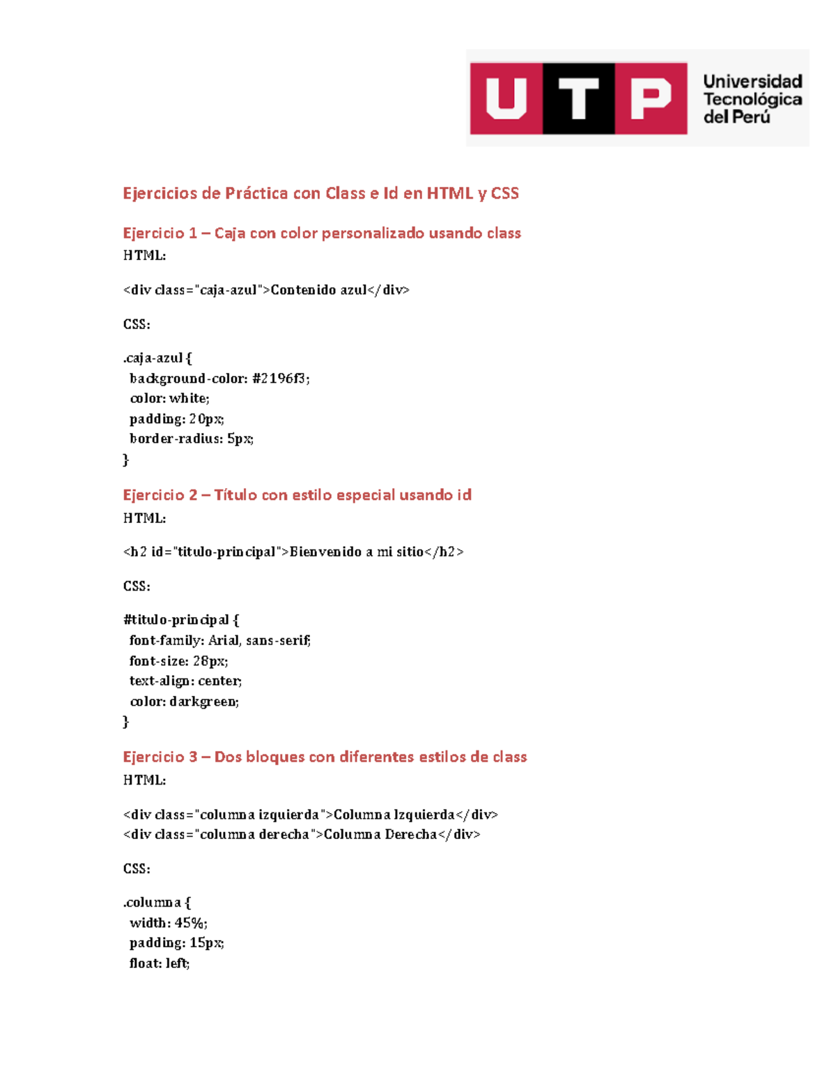 Ejercicios de Práctica con Class e Id en HTML y CSS - Ejercicios 1-10 ...
