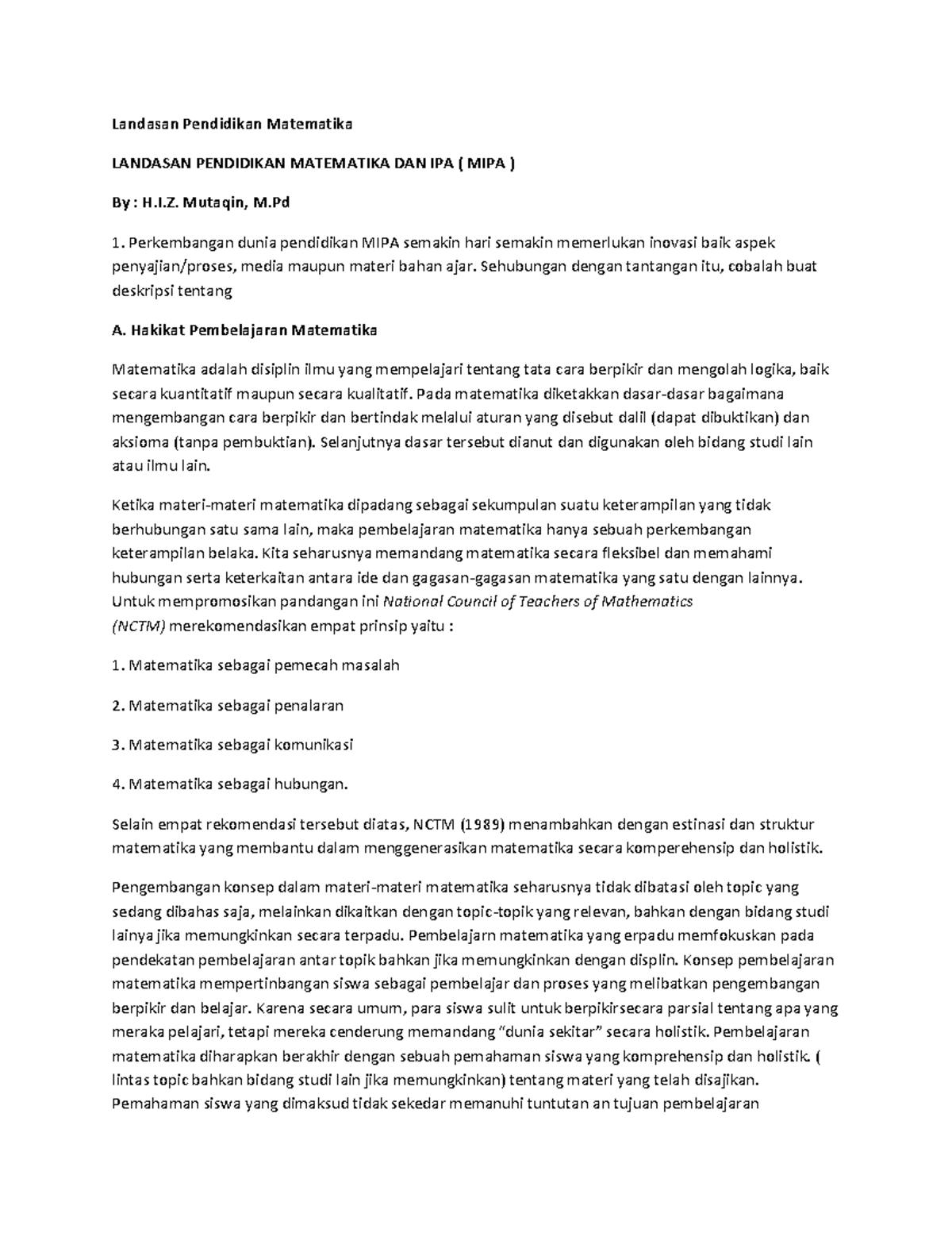 Landasan Pendidikan Matematika dan IPA (MIPA) untuk Inovasi ...
