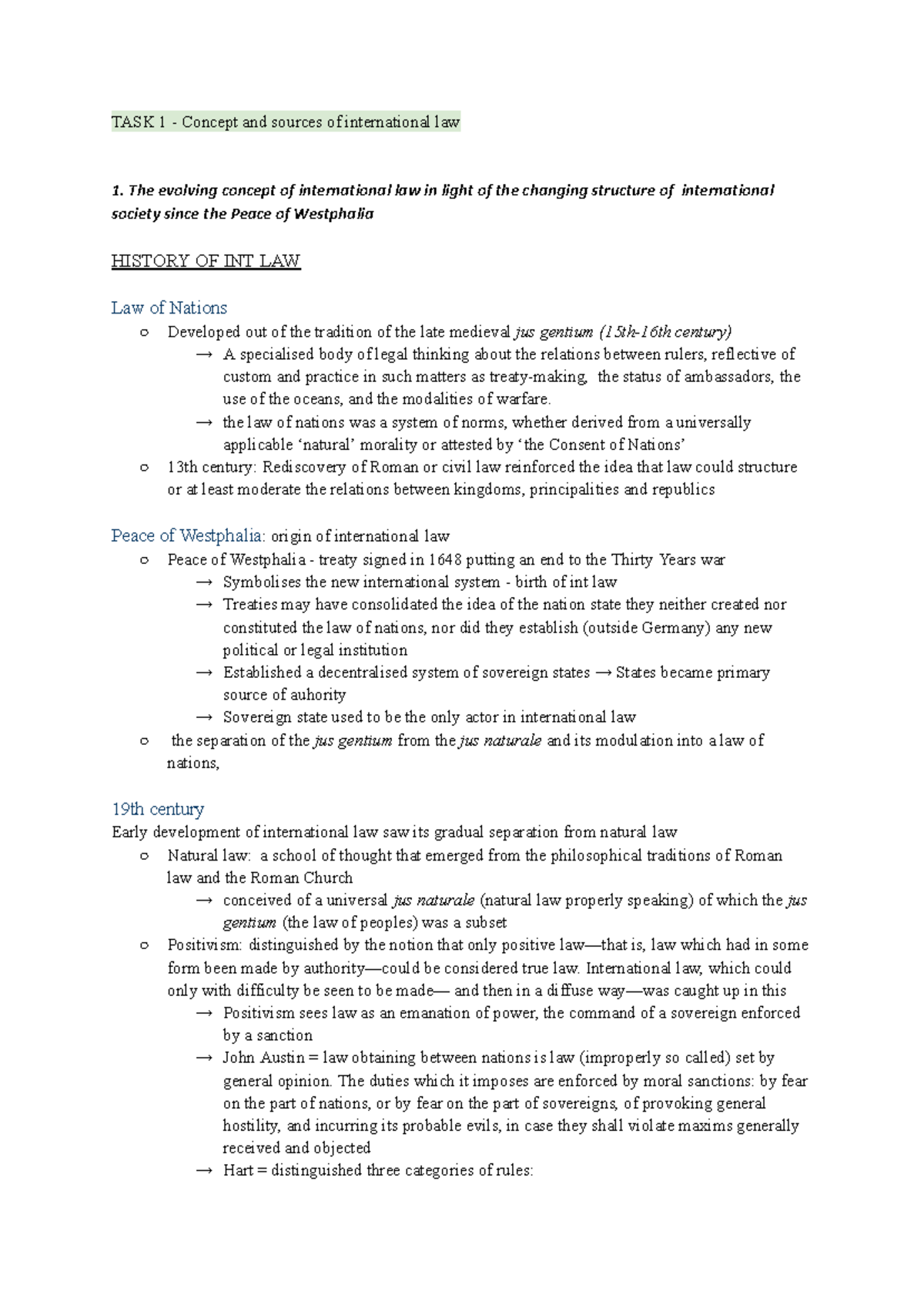 Tutorial 1: Concept and Sources of International Law - Studeersnel