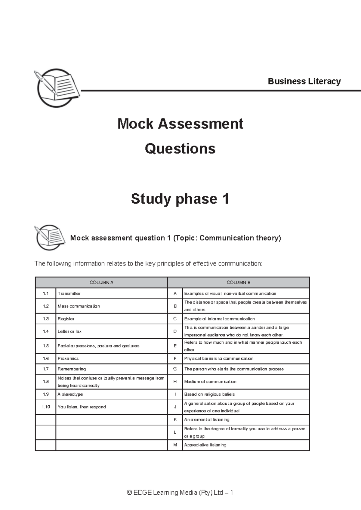 MAQ Phase 1 - Mock Assessment Questions - © EDGE Learning Media (Pty ...