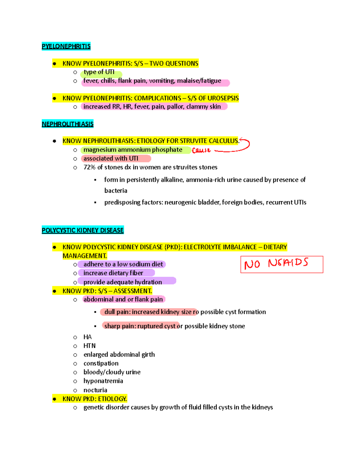 PYELONEPHRITIS & PKD Study Guide - Final Exam - Studocu