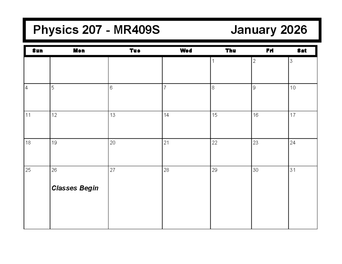 Physics 207 MR409S Lab Schedule Spring 2026 - Studocu