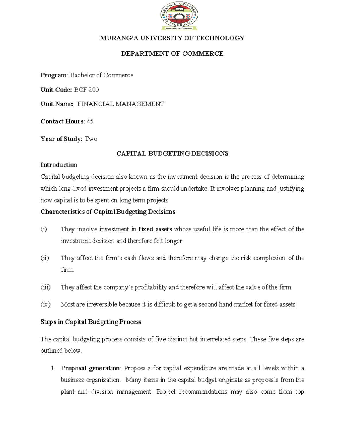 BCF 200 Final Exam: Capital Budgeting Decisions Overview - Studocu