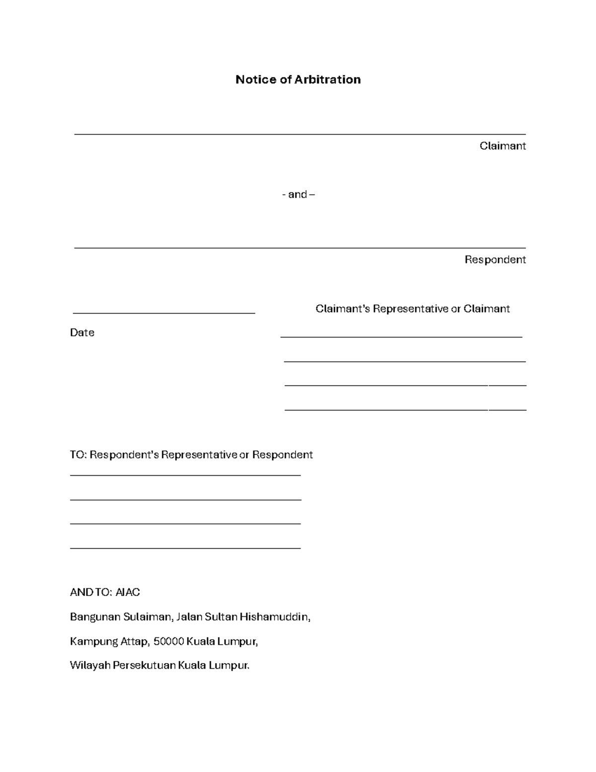 Drafting Notice of Arbitration Template: Claimant & Respondent Details ...