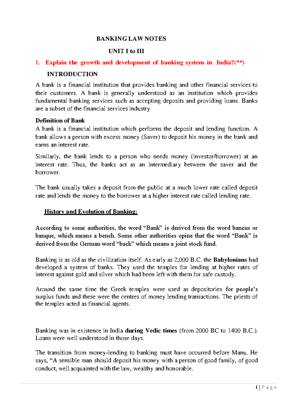 Banking Law Notes: Units I to V Overview and Key Concepts - Studocu
