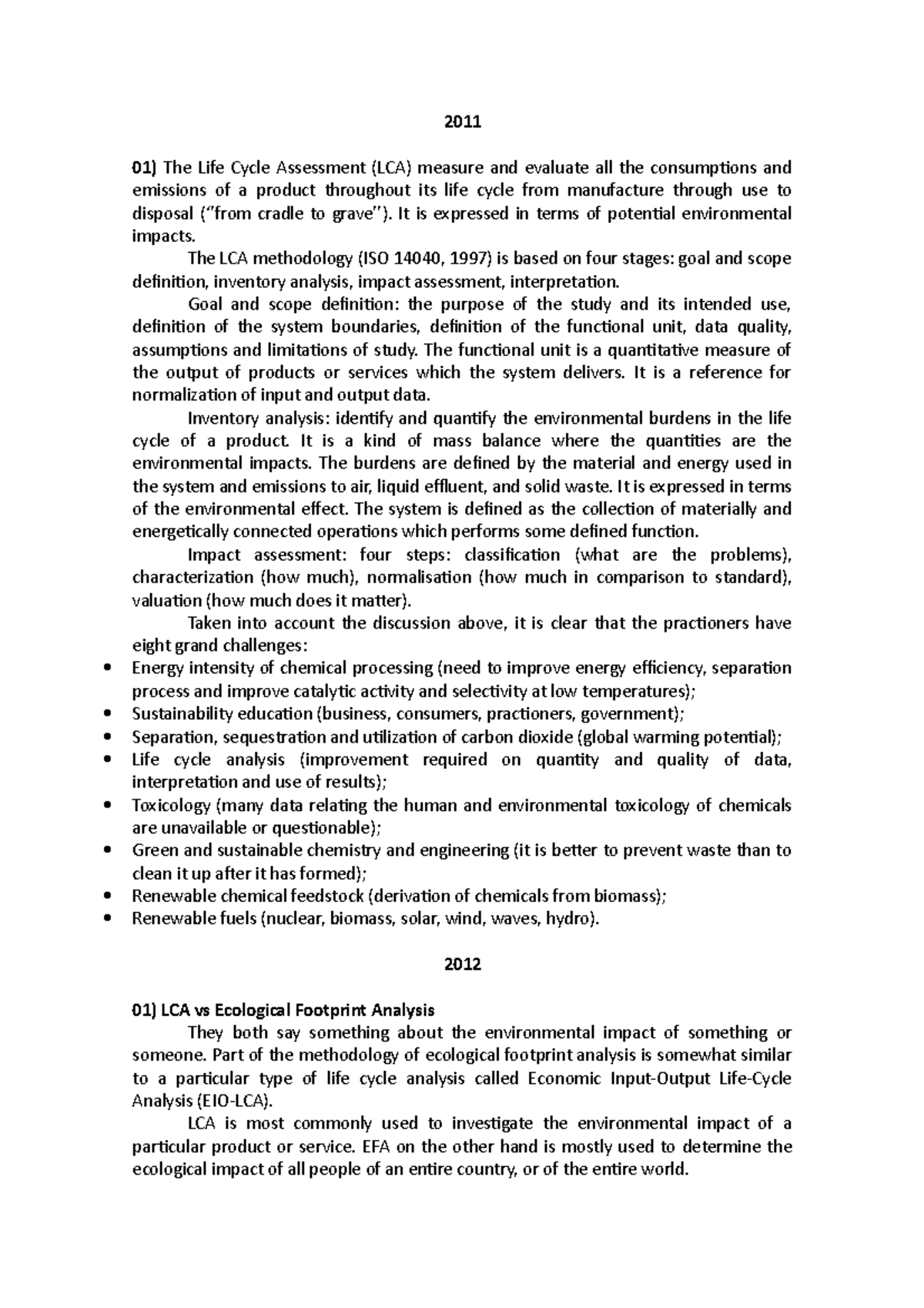 LCA Strategies: Long Answer Responses for Past Exams (2011-2013) - Studocu