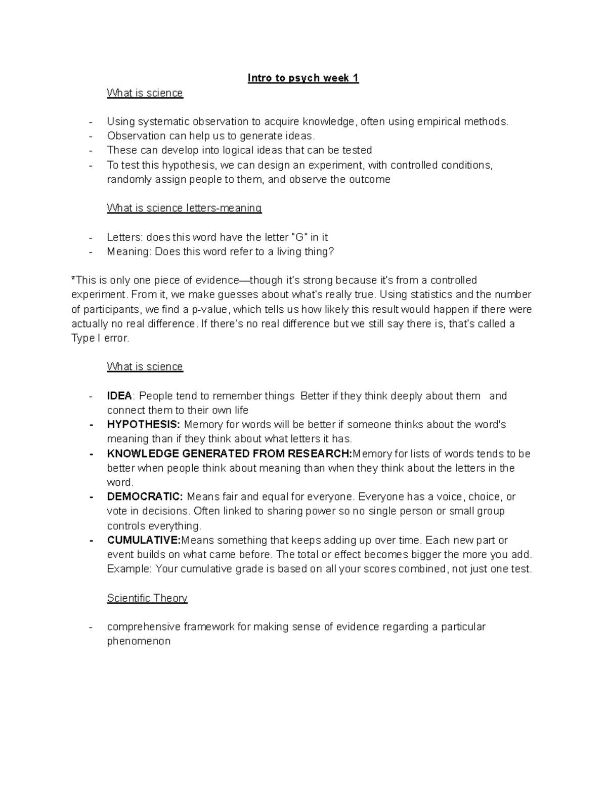 PSY101 Lecture Notes: Intro to Psychology Week 1 - What is Science ...