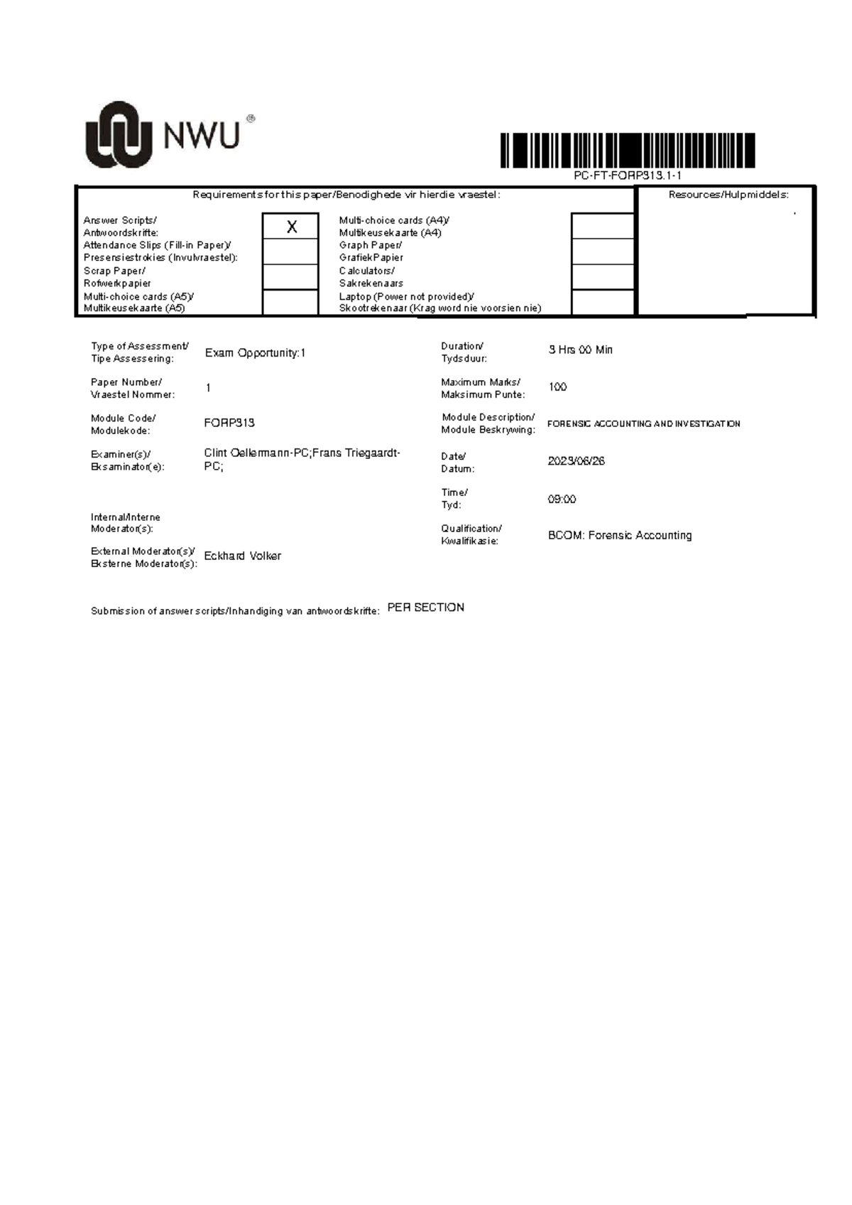 FORP313: Forensic Accounting & Investigation Exam Paper 1 - June 2023 ...