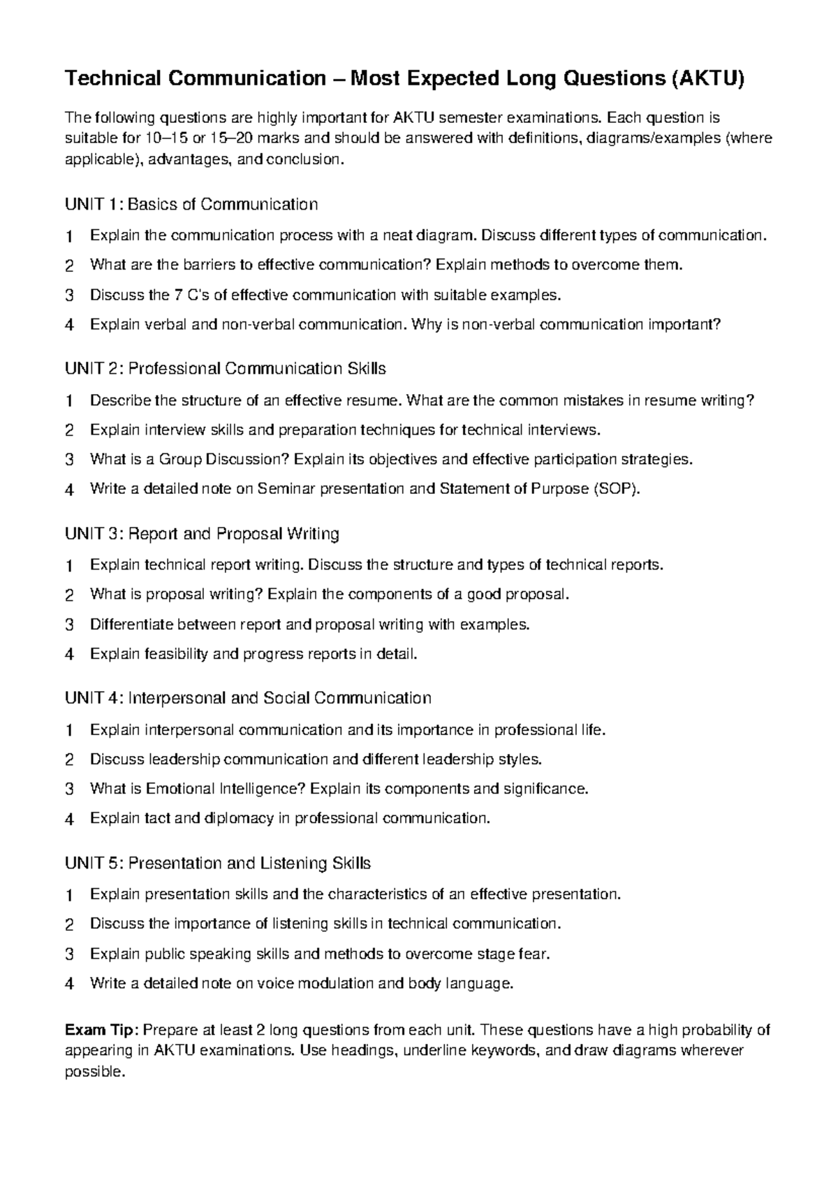 Technical Communication Long Questions Guide (AKTU) - Studocu