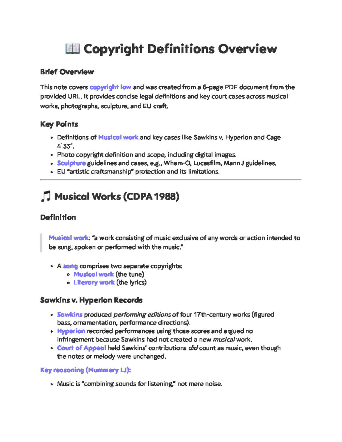 Copyright Law Overview: Key Definitions & Cases (Chapter 3) - Studocu