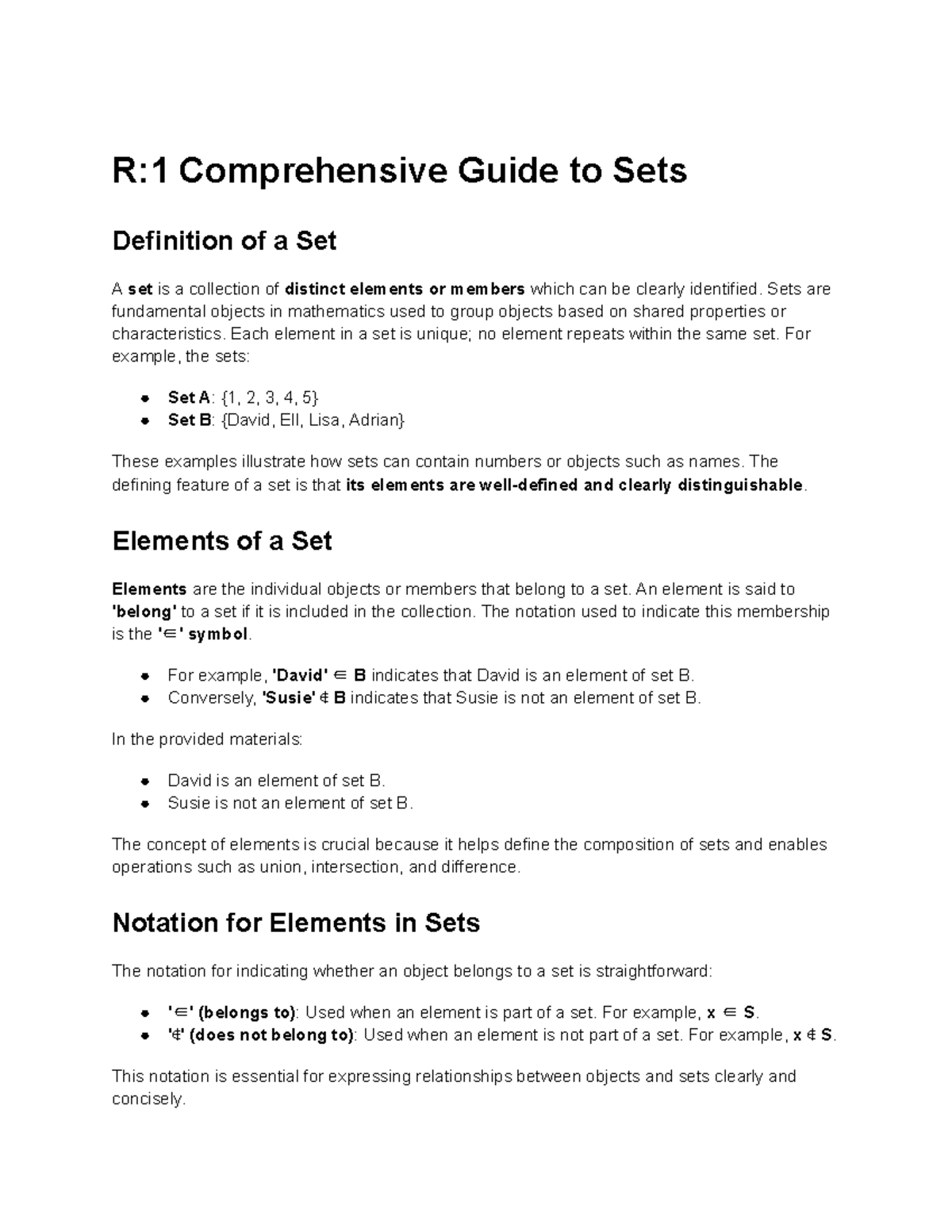 R:1 Comprehensive Guide to Set Theory Fundamentals and Operations - Studocu
