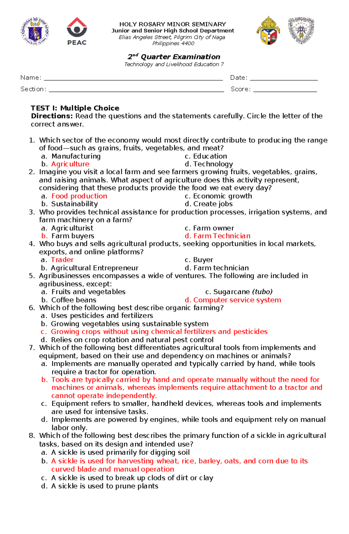 2nd Quarter Exam TLE 7: Technology and Livelihood Education - Studocu