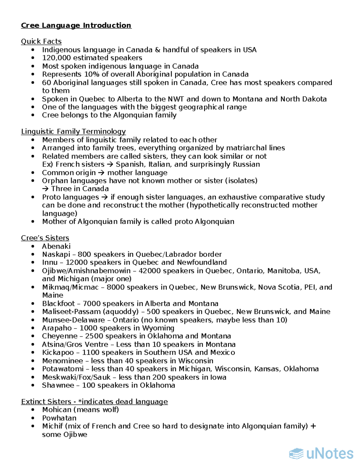 LIN2301 - Cree language introduction and midterm study notes - Studocu