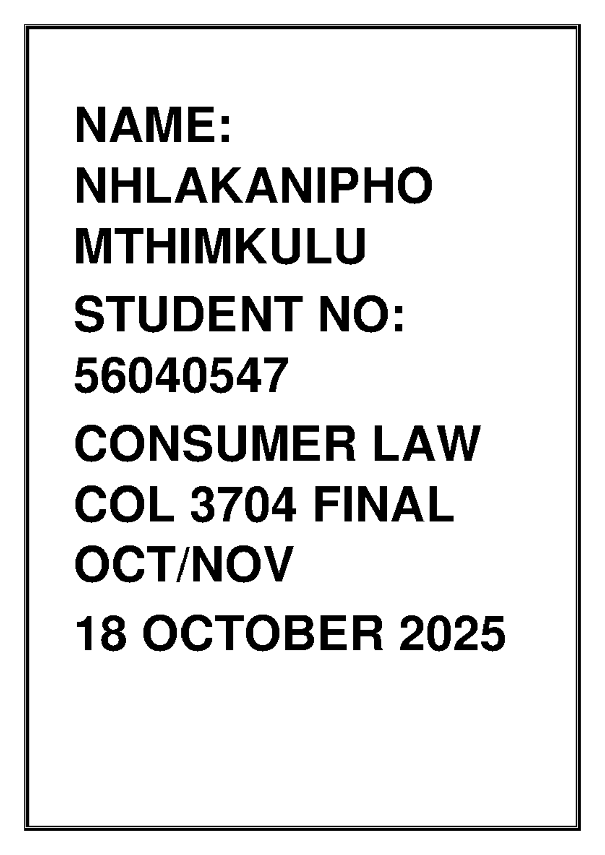 COL3704 Consumer Law Final Exam Analysis and Insights - Studocu