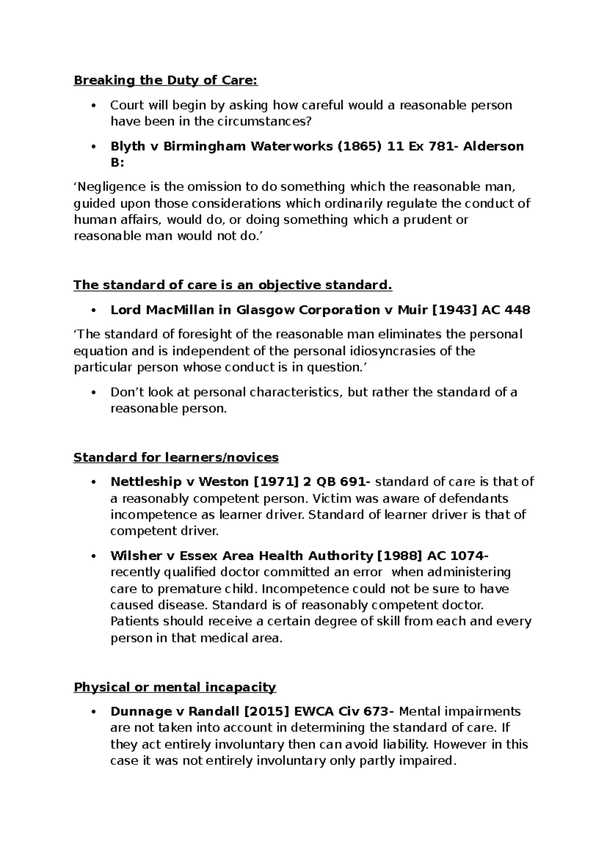 Breach of Duty in Tort Law: Analyzing Standard of Care - Studocu