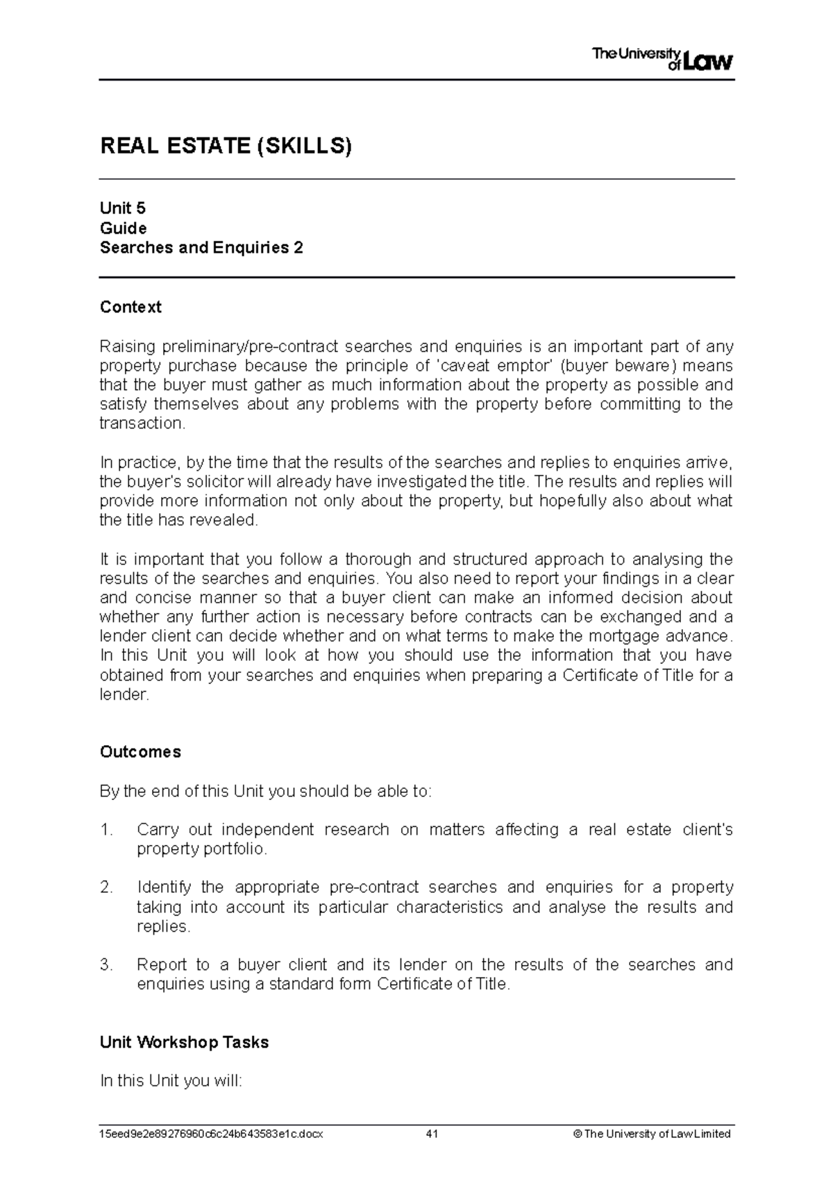 Ws05 ce01 guide for real estate - REAL ESTATE (SKILLS) Unit 5 Guide ...