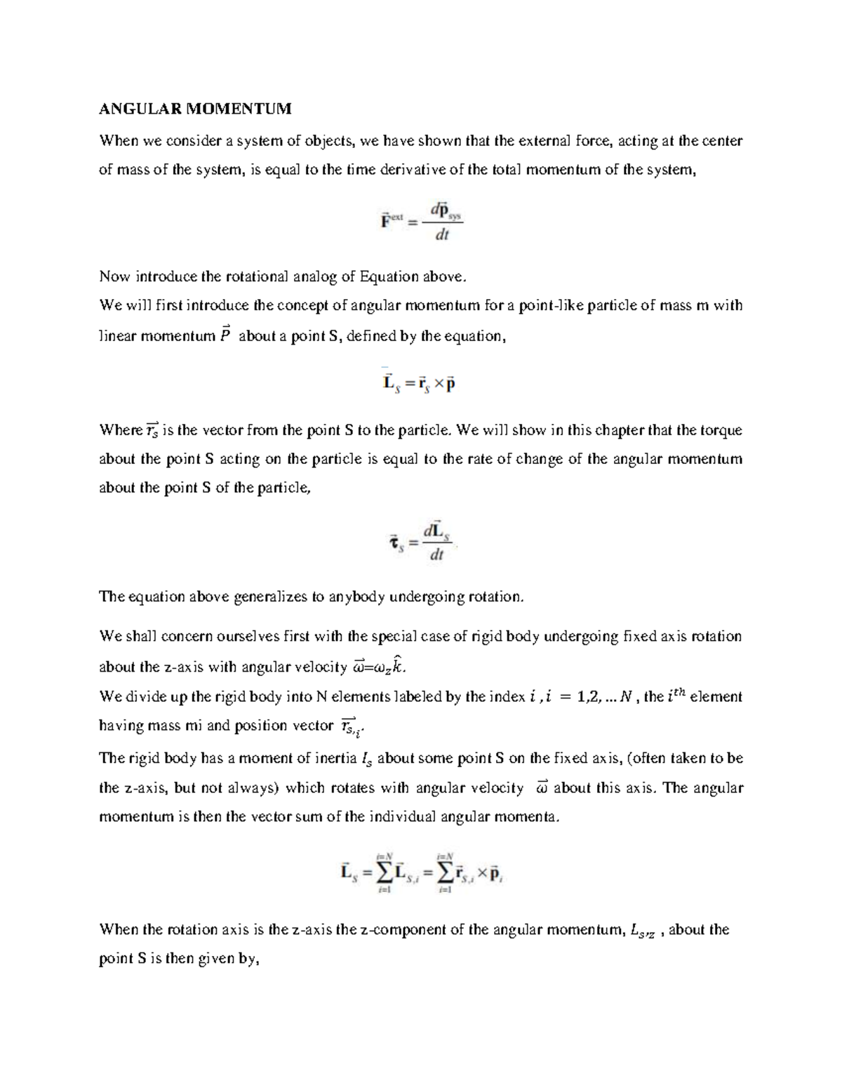 Angular Momentum in Mechanics: Chapter Overview and Concepts - Studocu