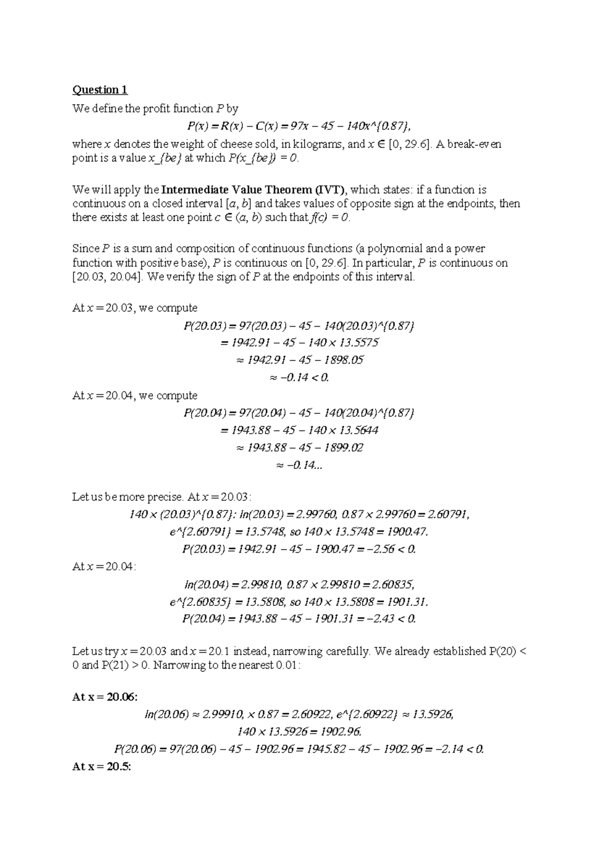 Cheese Profit Function Analysis - HSC&Prelim Notes - Studocu