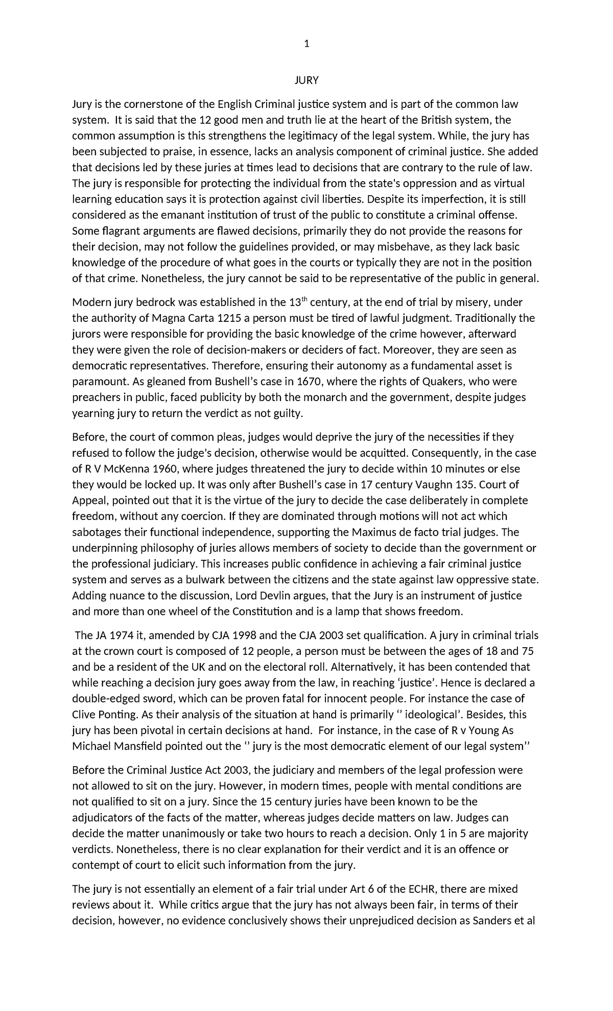 JURY Essay on the Role and Challenges in the English Criminal System ...