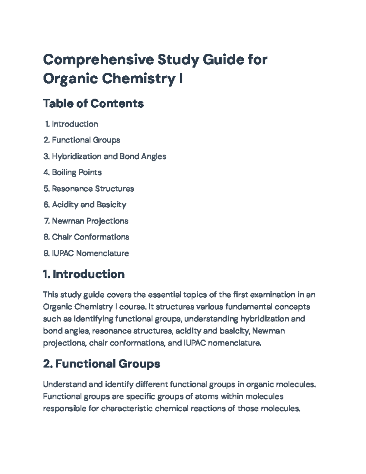 Comprehensive Study Guide for Organic Chemistry I (Final Exam Prep ...