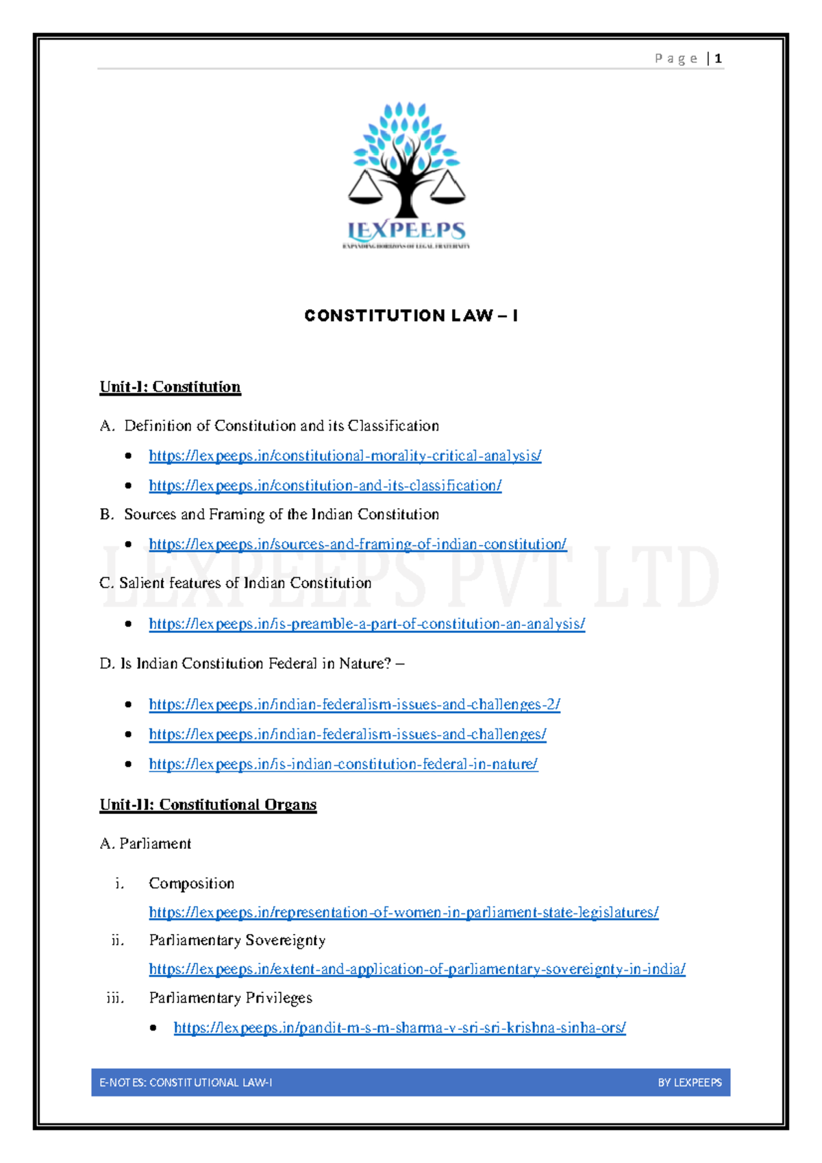 E-Notes: Constitutional Law I - Unit Breakdown and Key Topics - Studocu