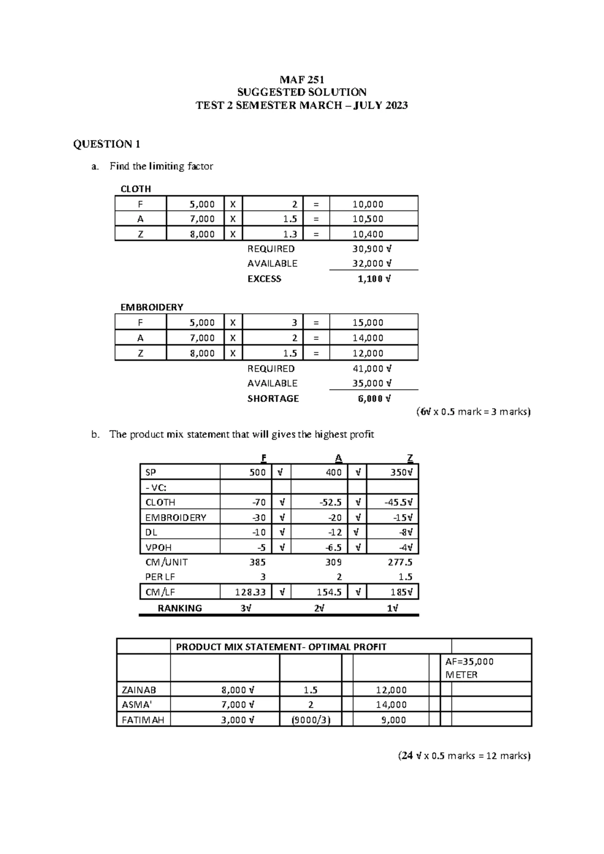 MAF251 Test 2 December 2023 - Cost and Management Accounting - Studocu