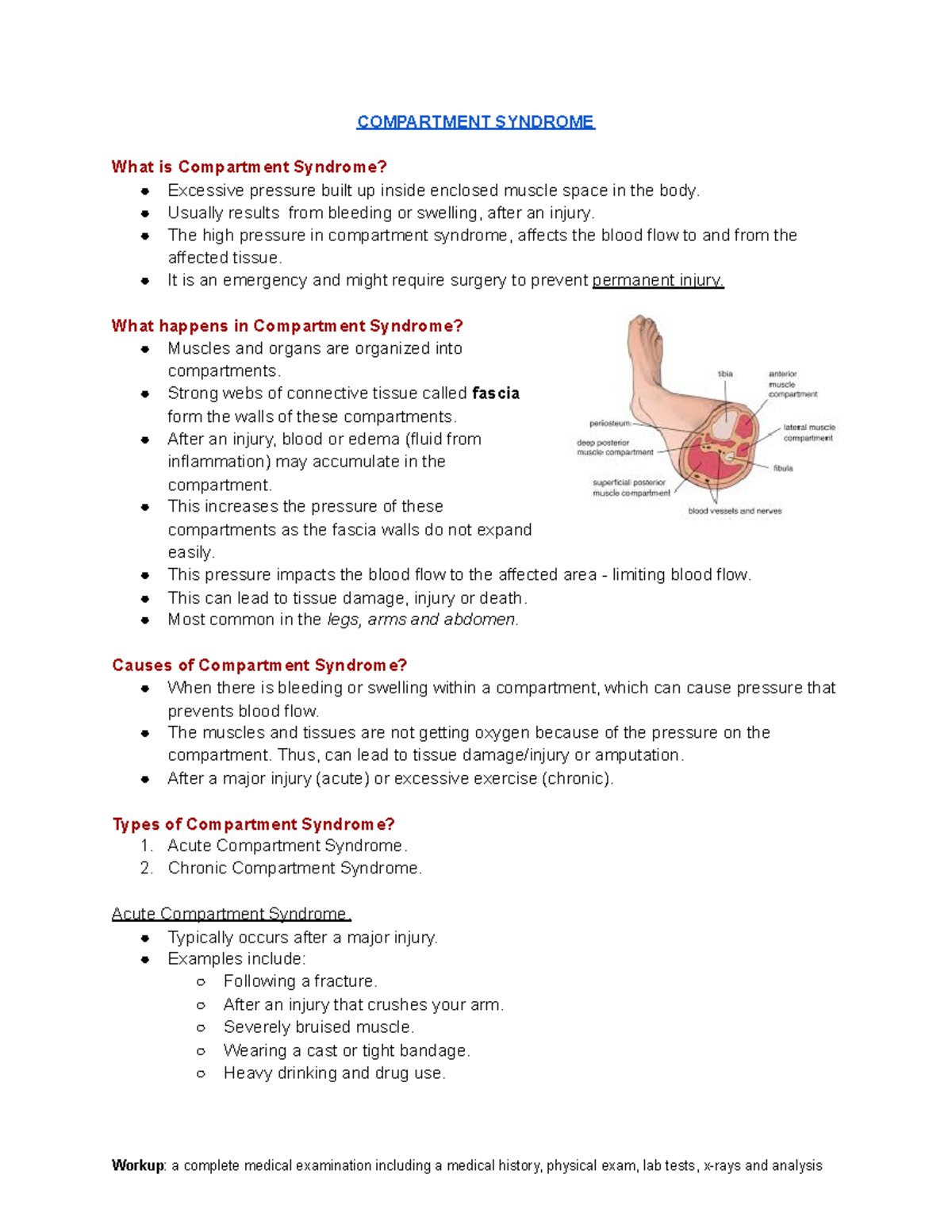Compartment Syndrome Overview and Diagnosis in Medicine - Studocu