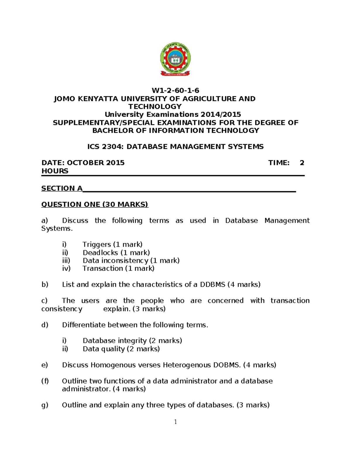 Database Management Systems Exam Notes ICS 2304 - Studocu