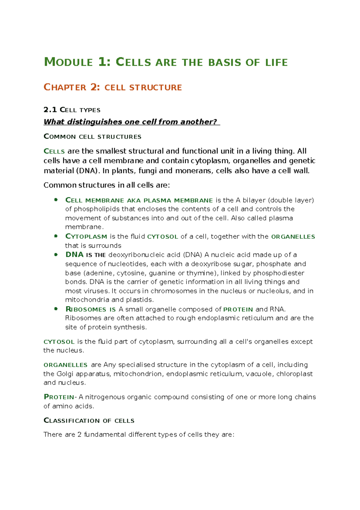 Biology 101: Chapter 2 Study Notes on Cell Structure and Types - Studocu