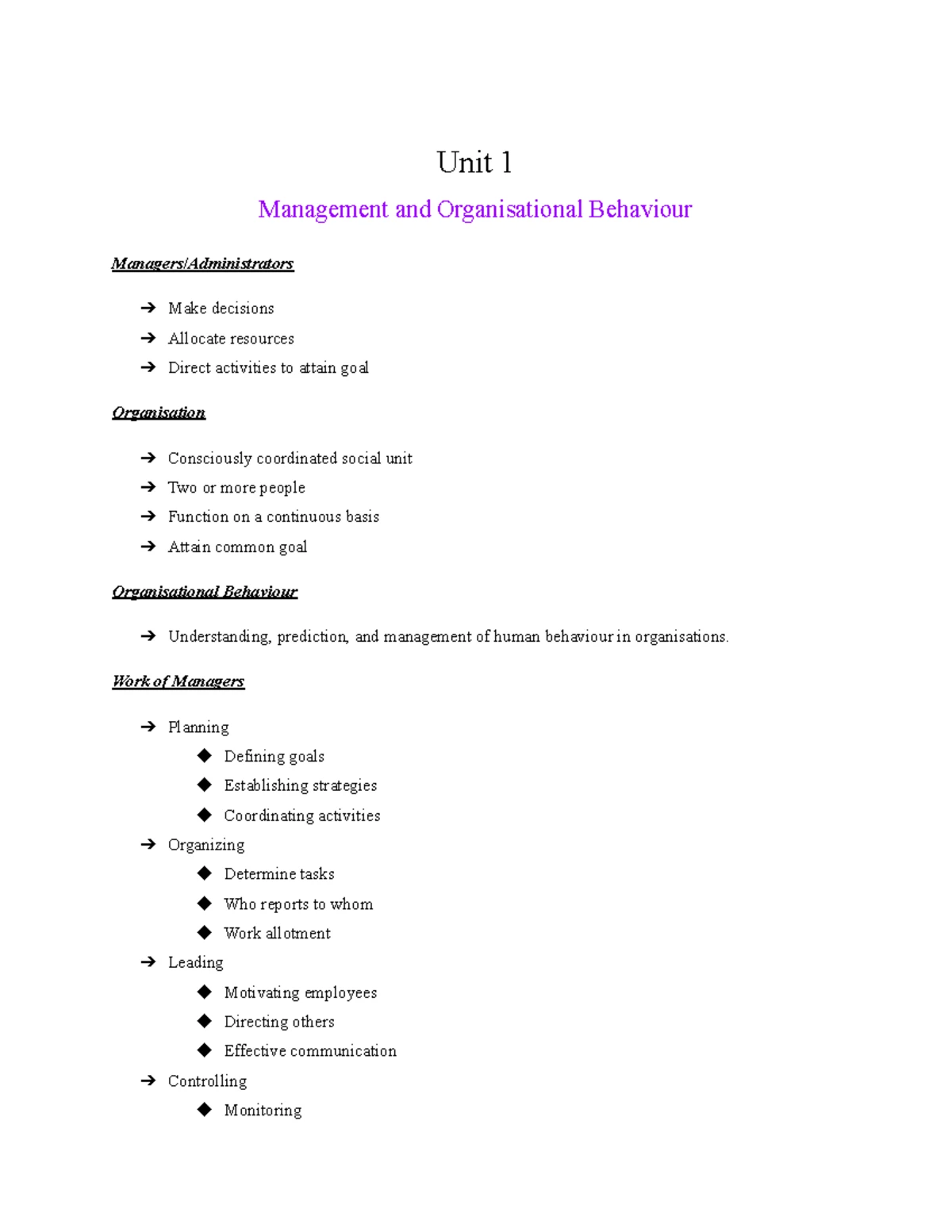 Organizational Behaviour (OB) Notes: Key Concepts and Insights - Studocu