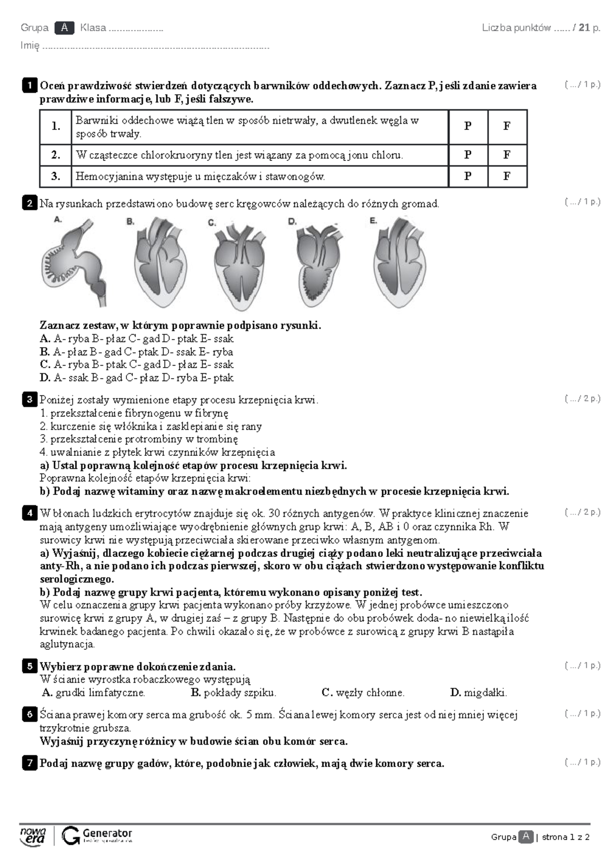 Uklad Krązenia Gimnazjum Nr 2 Sprawdzian