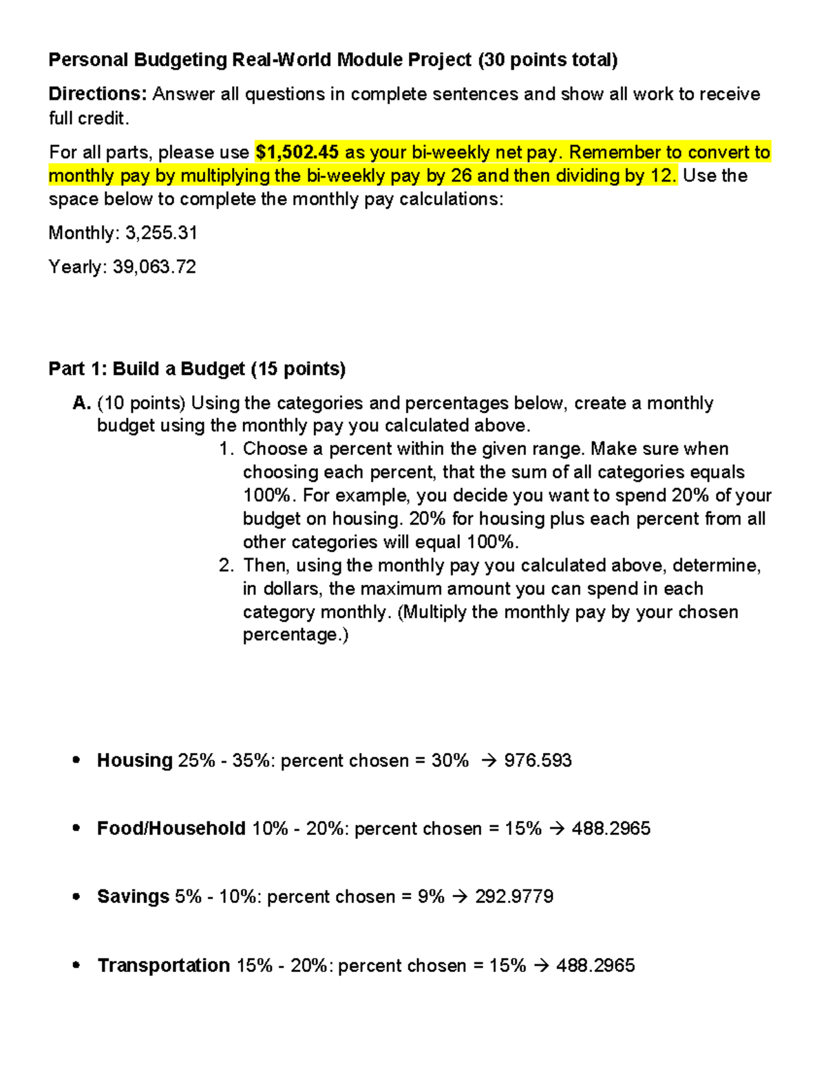 0303 Personal Budgeting Module Project and Budgeting Activity - Studocu