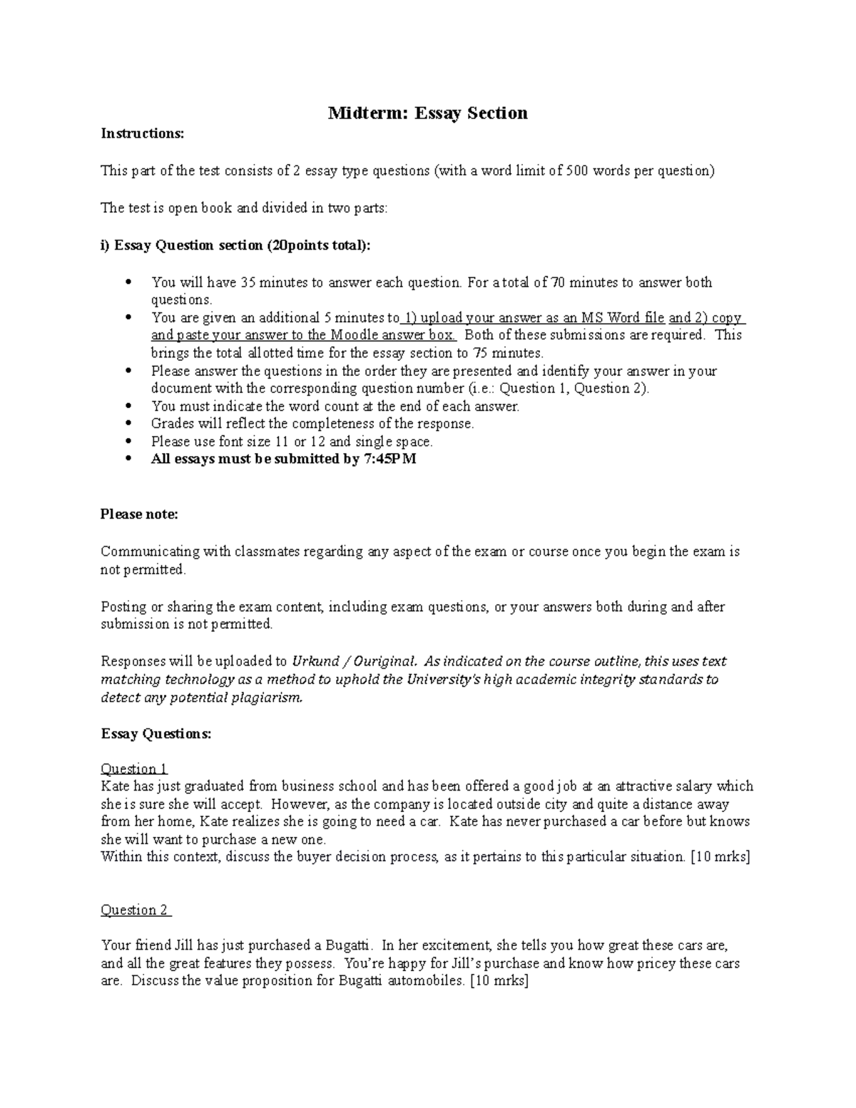 COMM 201 - AA - Midterm Essay Instructions and Questions - Studocu