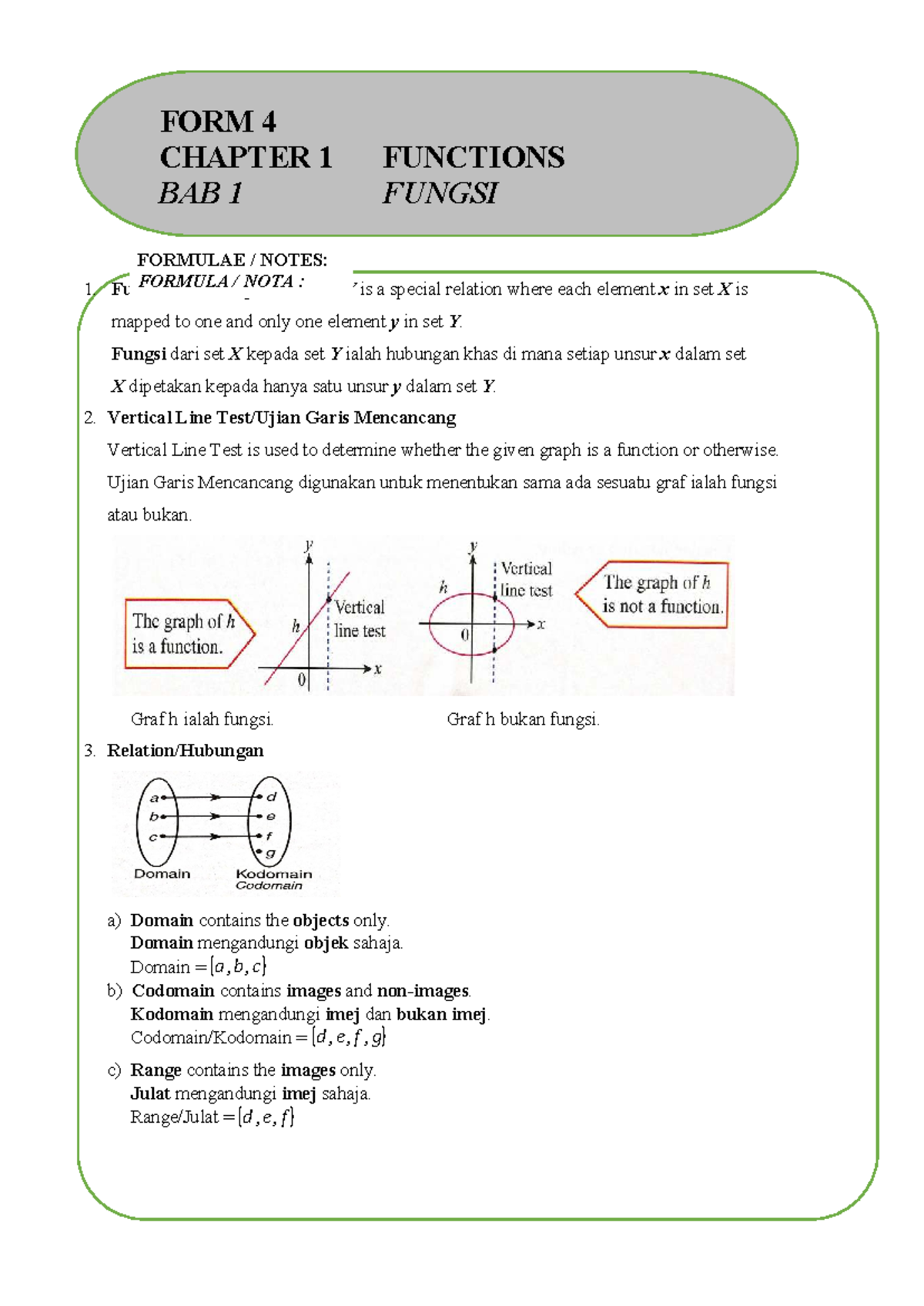 F4 C1 Functions - Exam Notes and Practice Questions - Studocu