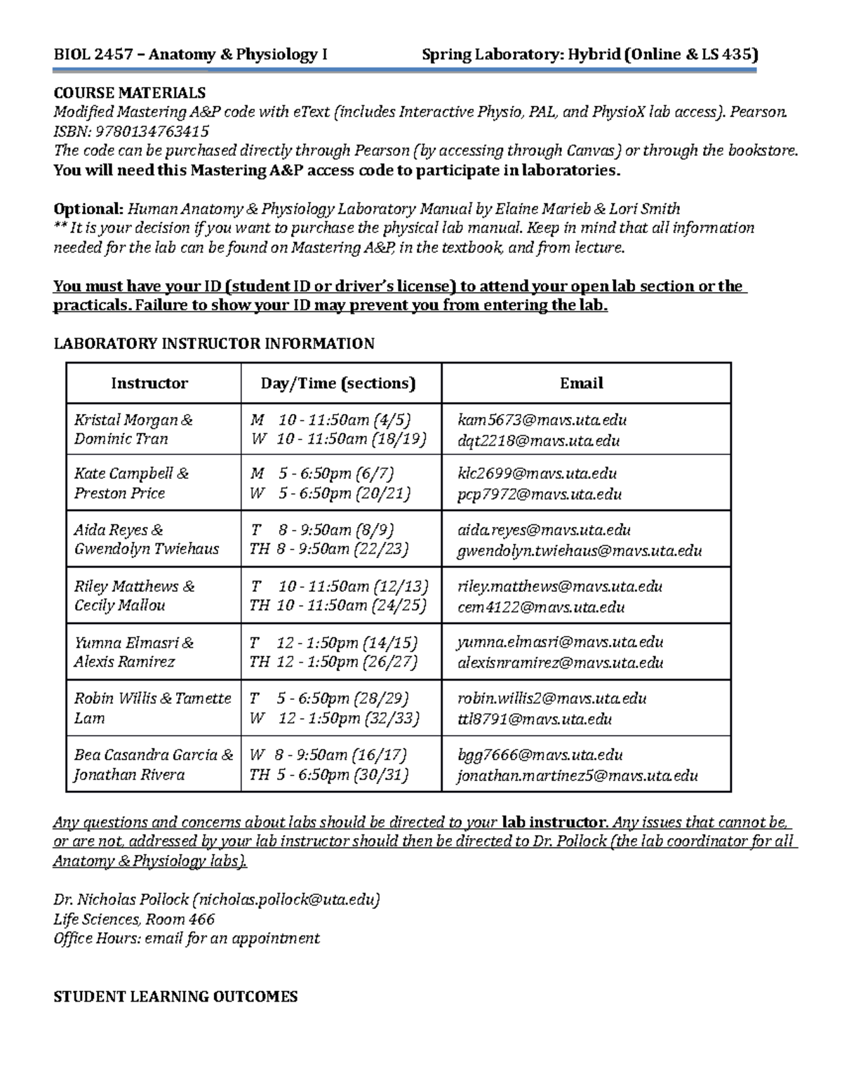 Spring 2023 BIOL 2457 Anatomy & Physiology I Lab Guide - Studocu