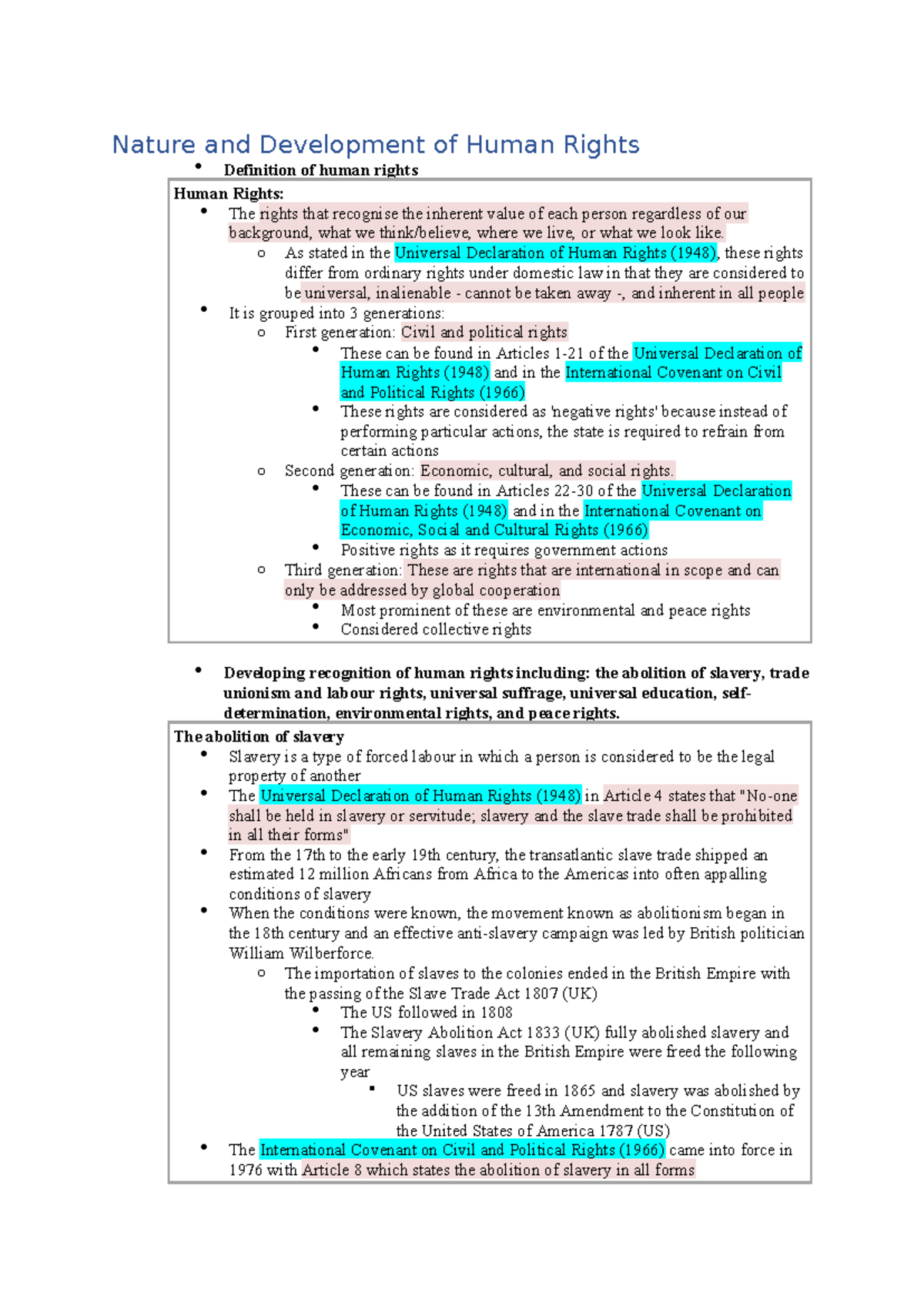 Human Rights HSC Notes - Nature, Development & Key Concepts - Studocu